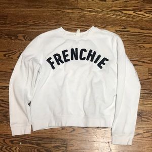 H & M brand Frenchie chenille embroidered sweatshirt.